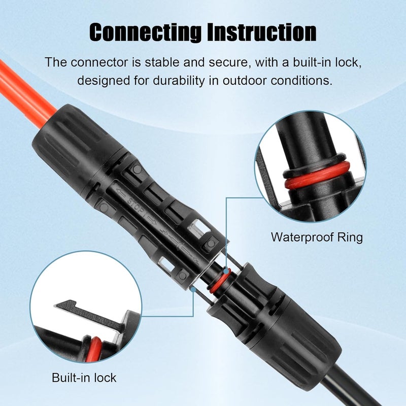 Kimbluth 8 AWG Solar Extension Cable 20FT Black + 20FT Red, 8 Gauge Solar Panel Wire Male to Female Tinned Copper Wire for Solar Panel, Automotive, RV, Boat, Outdoors - Image 4